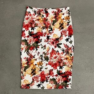 Bobeau Floral Pencil Skirt in Red and Yellow